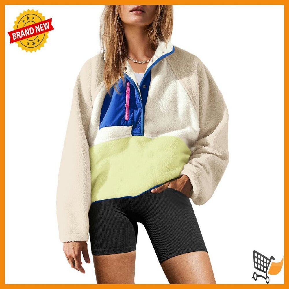 Women's Sherpa Fleece Pullover Button Down Sweater with Pockets